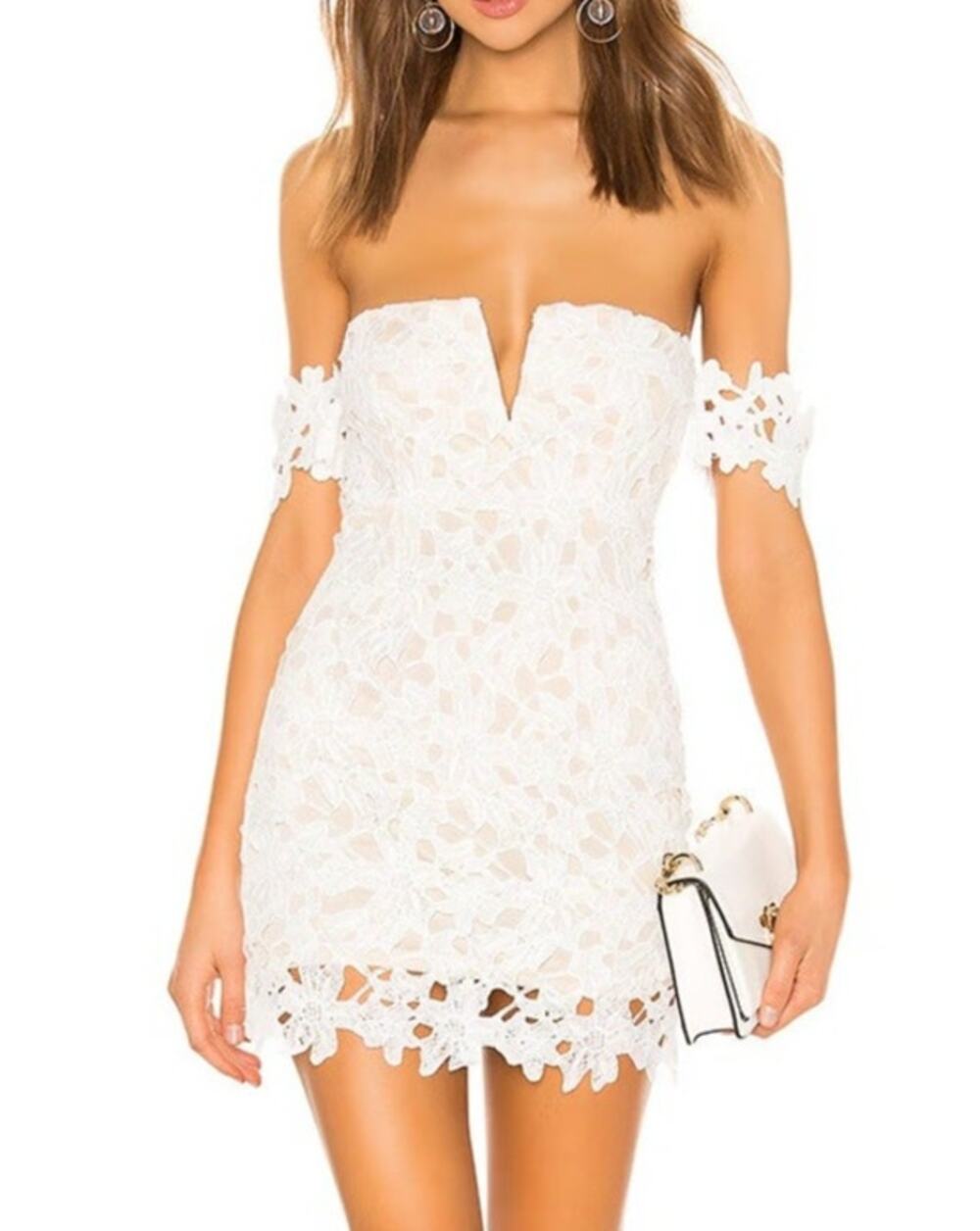 Superdown Shannan Eyelet Lace Off Shoulder Mini Dress Small White Bridal Event